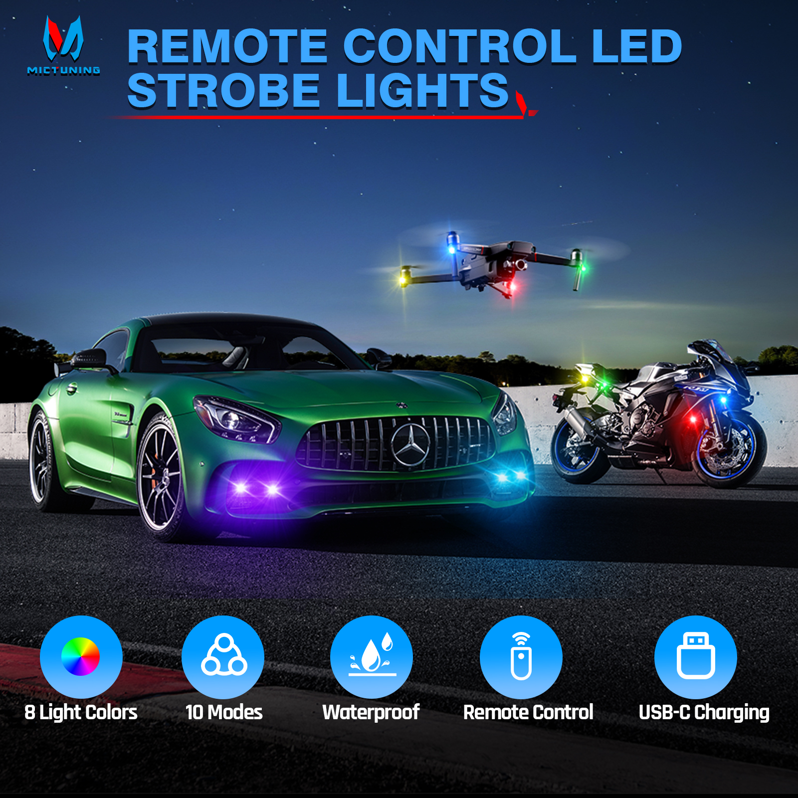 MICTUNING Wireless LED Strobe  – обзор и цена Drone Strobe Light